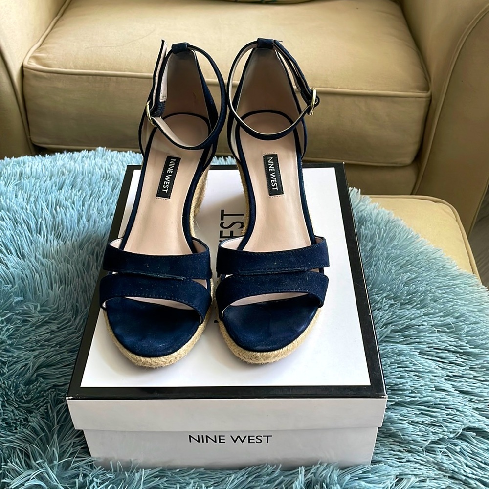 Navy Nine West Suede Sandal